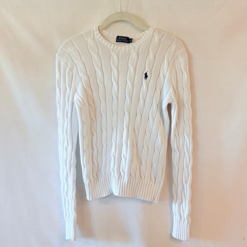 100% Cotton Polo Ralph Lauren White Ivory Soft Cable Knit Sweater Size S